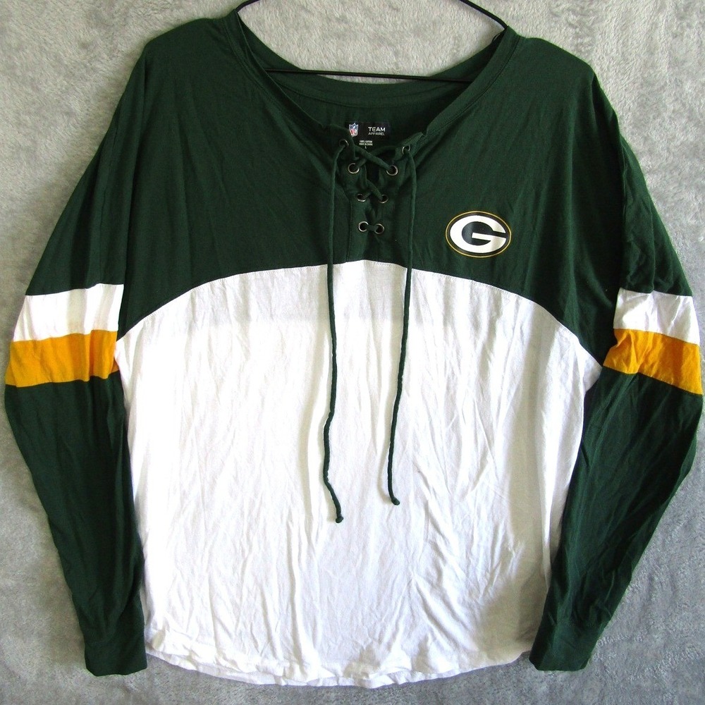 Green Bay Packers NFL‎ Team Apparel Lace Up Long Sleeve T Shirt Women's Size L